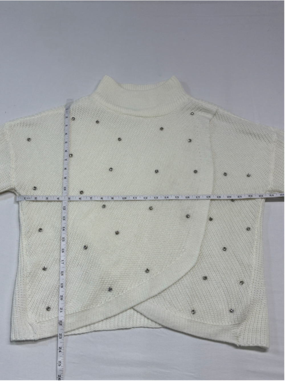 Women's Lily Morgan White Rhinestone Studded Wrap Hem Mock Neck Sweater - XL 790 - Picture 4 of 8